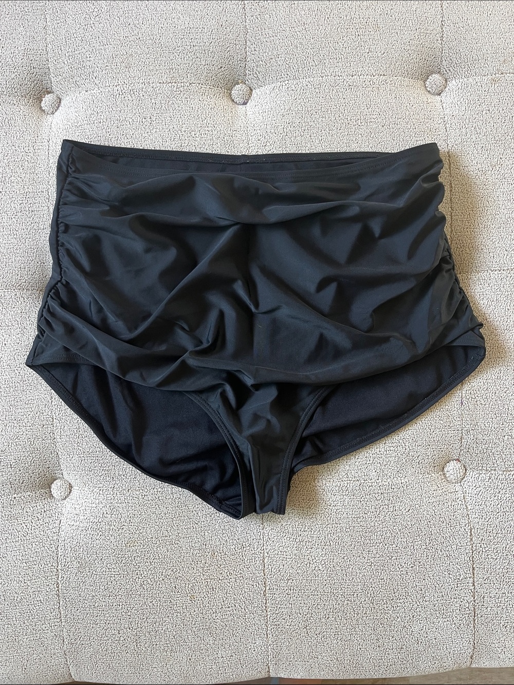 High-Waist Black Ruched Swim Briefs